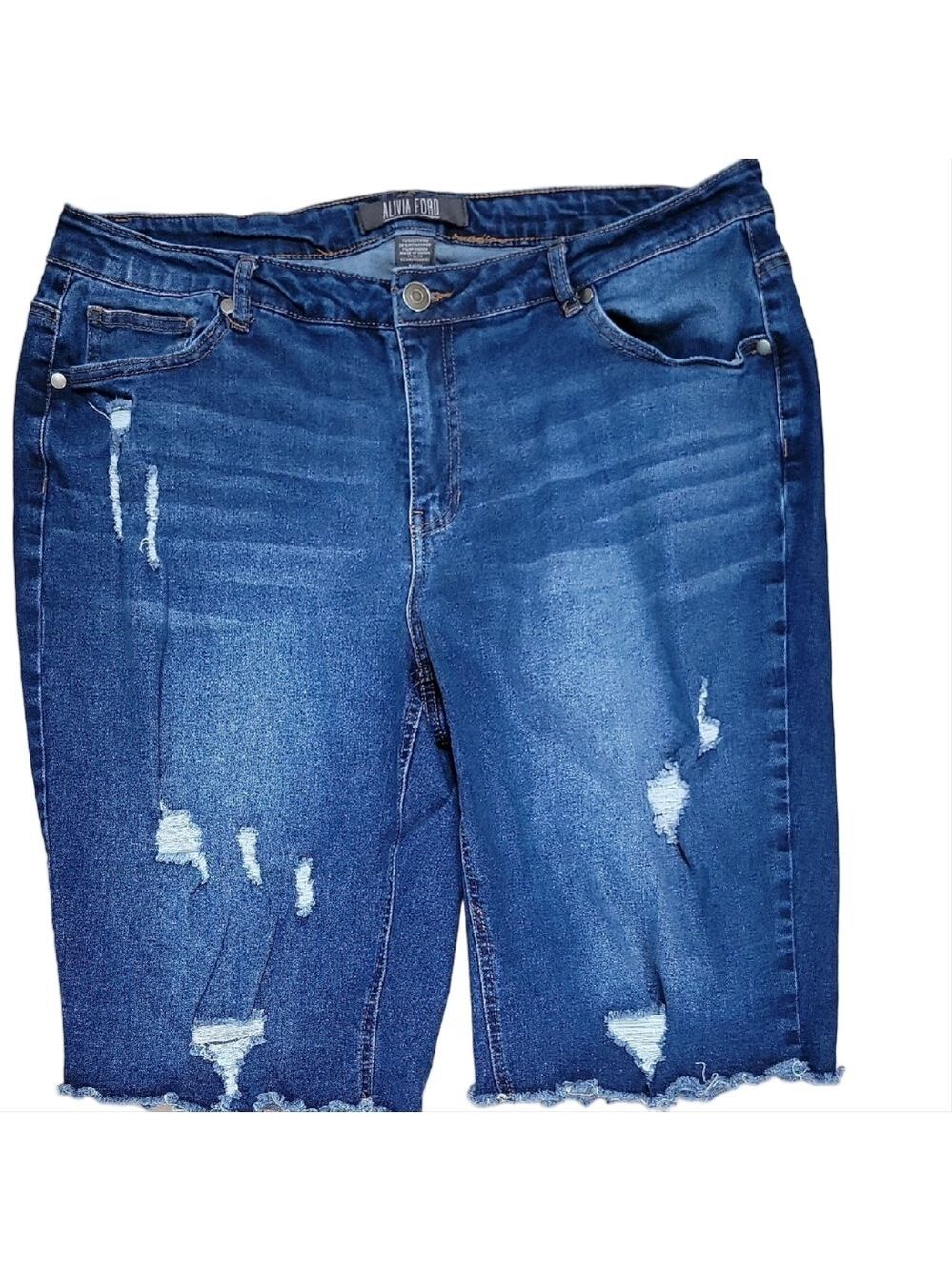 Alivia Ford Dark Blue Distressed 5 Pocket Denim Jean Cut Off Shorts Size16W EUC